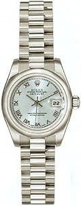 Rolex Datejust Blue Roman Dial President Bracelet Platinum Ladies Watch 179166BLR