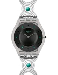 Swatch SFM125G ethnical braid black dial grey stainless steel band women watch NEW