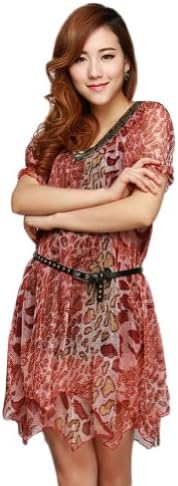 Women's Plus Size Chiffon Dress Fashion Purple Leopard Print Dress