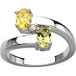 14K White Gold Peridot, Citrine and Diamond Ring