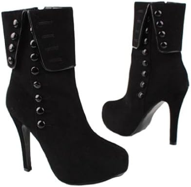 Huafeng Women's Mid-calf Boot High Heeled Shoes 7.5 Black