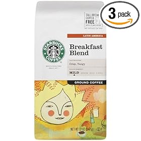 Starbucks Breakfast Blend Coffee (Mild), Ground, 12-Ounce Bags (Pack of 3):  Grocery &amp; Gourmet Food