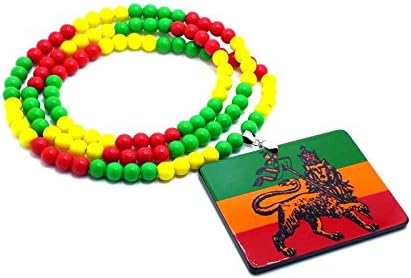 Haile Selassie Rastafari Rasta Lion Of Judah Pendant w/ Rosary Beads Chain Necklace (Lion of Judah)
