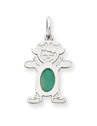 14K White Gold Girl 6x4 Oval Genuine Emerald-May. Gold Wt- 0.6g.