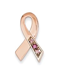 14k Rose Gold Pink Tourmaline Awareness Ribbon Slide.