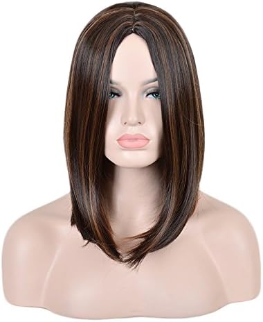 Andao Long Bobs Hairstyle Middle Fashion Part Girls Rihanna Wig High Quality Synthetic Wigs Women Beauty Party Decoration Brown Highlights Blonde