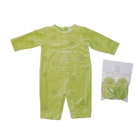 Buy Absorba Velour Teddy Bear Onesie Bodysuit Set with Booties (6 Months, Green) by Absorba