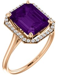 18K Rose Gold 10.00x8.00mm Emerald Cut Amethyst and Diamond Halo-Style Ring -- LIFETIME WARRANTY
