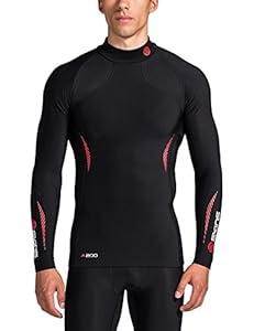 SKINS Men's Thermal Long Sleeve Compression Top with Mock Neck, Black/Fierce Red, XX-Large
