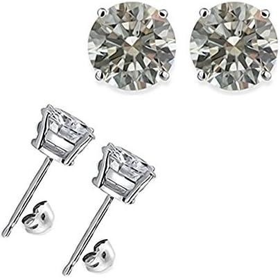 2.00 Carat 6 MM Round White CZ 925 Sterling Silver White Gold Plated Women Unisex Stud Pair Earring