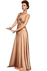 Sexy V-neck Spring Belted Beaded Lace Satin/Silk  Dress