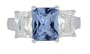 Platinum Plated Sterling Silver Cubic Zirconia Emerald-Cut Three-Stone Ring London Blue Center Stone, Size 7