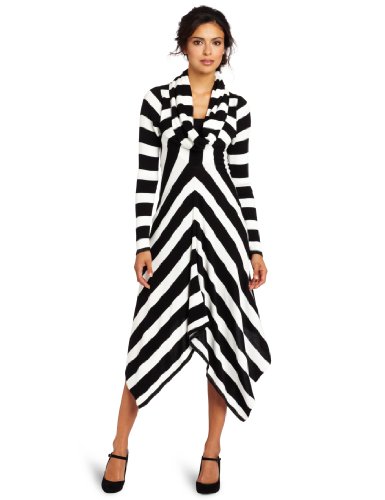 Evolution by Cyrus Women's Long Sleeve Sharkbite Tunic, Black/Bone, Small