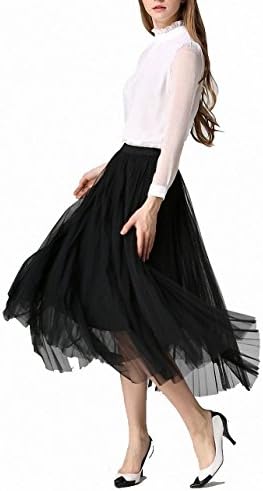 ramoons Women Retro Vintage Dress 3 Layer Chiffon Pleated Skirts Long Underskirt Black One Size