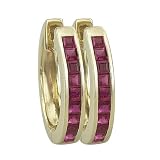 14K Yellow Gold 1 ct. Square Shaped Ruby Huggie Earrings