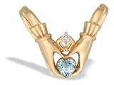 14K Yellow Gold Genuine Heart Aquamarine and Diamond Celtic Claddagh Pendant