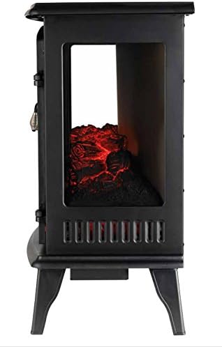 Argo Furniture Brando Freestanding Portable Compact Electric Fireplace Stove Heater with Realistic Fire and Vintage Logs (Satin Black)