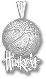 Nebraska Cornhuskers Solid Sterling Silver ''HUSKERS'' Basketball Pendant