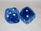 3 Fuzzy Dice for Rear View Mirror Blue with White Dots