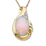 10k Yellow Gold Oval Created Opal Pendant w/ Diamond Accent