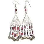 Garnet Earrings 11 Chandelier Goddess Pyramid Red Cube Bell Stone 3.5