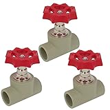 uxcell　ゲートバルブ　水道　ダブルウェイ　レッドハンドル　PPR　25mm － 25mm　3個入り