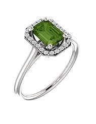 Platinum 7.00x5.00mm Emerald Cut Green Tourmaline and Diamond Halo-Style Ring -- LIFETIME WARRANTY
