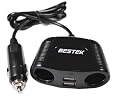 BESTEK 12V 24V Outlet 2 Way Car Cigarette Socket Splitter Adaptor with 2 USB 5VDC/1A MRS152-32