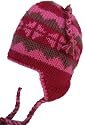 Wool Chullo Fleece Lined Ski Hat Toque with Ear Flaps Winter Knit Beanie Mountaineering Skull Cap - Plum / Sand - Pink 4 Diamond