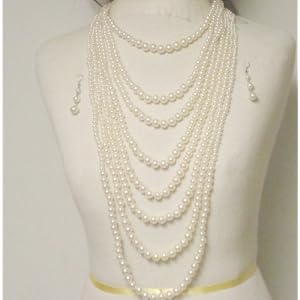 Eight Necklaces in One Ivory Color Simulated Pearl Long Necklace Earrings for Women and Teens