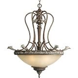 Progress Lighting P3758-55 Five-Light Extra Large Foyer Pendant with Antique Seeded Glass and Aged Silver-Leaf Highlights, Tuscany Crackle