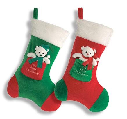 Childrens Toyshop  Toys : GUND MY FIRST RED CHRISTMAS STOCKING WITH TEDDY BEAR RATTLE