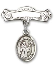 Sterling Silver Baby Badge with St. Augustine Charm and Arched Polished Badge Pin