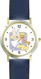 Angel with Bugle No.3 - Cherub, Angel or Cupid Theme - WATCHBUDDY&reg; DELUXE TWO-TONE THEME WATCH - Arabic Numbers - Blue Leather Strap-Women's Size-Small