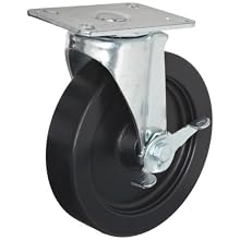 E.R. Wagner Plate Caster, Swivel with Pinch Brake, Polyolefin Wheel