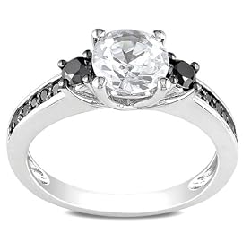 Sterling Silver 1 3/8 CT TGW Created White Sapphire 1/3 CT TDW Round Black Diamond Fashion Ring: Jewelry