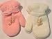 Set of Two Pairs of One Size Pink and White Magic Stress Mittens for Infants Ages 0-12 Months with Customer Chosen Ivory Monogram Letters