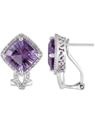 14K White Gold 6.17ct Purified Soul Diamond & Cushion Amethyst Stud Earrings