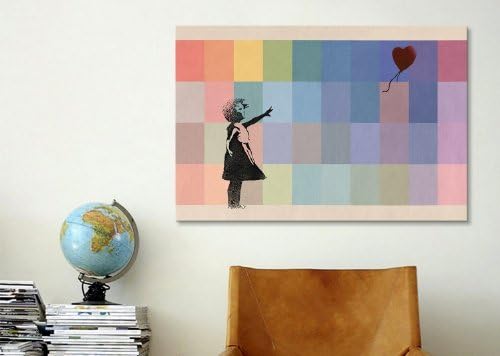 USMONON Fashionable 2017B Girl with Balloon Daylight Squares Canvas Print by Banksy, 40 by 26-Inch, 0.75-Inch Deep