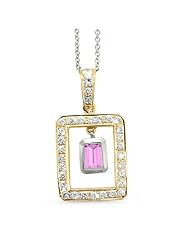 Twin Rectangular Shaped Diamond Pendant In 18K Yellow Gold With A 0.75 ct. Genuine pink-sapphire Center Stone.