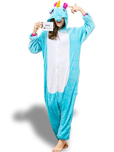 Adult Onesie Pajamas for Women Sleepsuit Costume Animal Blue Unicorn S