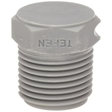 Tefen Nylon 6/6 Pipe Fitting, Hex Plug, Gray, NPT Male