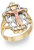 14K Gold Tri-Color Crucifix Ring