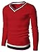 Doublju Mens V-Neck Sweater Pull-over with Tipping