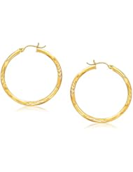 14K Yellow Gold Fancy Diamond Cut Hoop Earrings (35mm Diameter)
