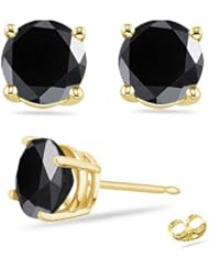 0.11 Cts of 2.50-3.00 mm AA Round Black Diamond Stud Earrings in 14K Yellow Gold-Screw Backs