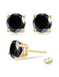 1/2 (0.46-0.55) Cts of 3.70-3.90 mm AAA Round Black Diamond Stud Earrings in 14K Yellow Gold