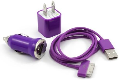 CTRLS® Cable + Wall Plug + Car Charger for iPhone 4 4S 3 3G 3GS Purple