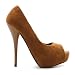 Ollio Women's Faux Suede Platform Stiletto Open Toe Brown High Heels