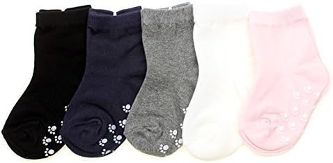 Anti Slip Skid Socks and Lace Ruffles For 1Y-12Y (1-2 YR, 5Pairs Basic Socks)